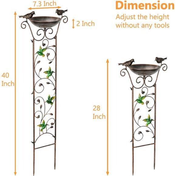 Garden Trellis Bird Bath Outdoor, 40 Inch Trellis Decorative with Hummingbirds - Picture 3 of 6